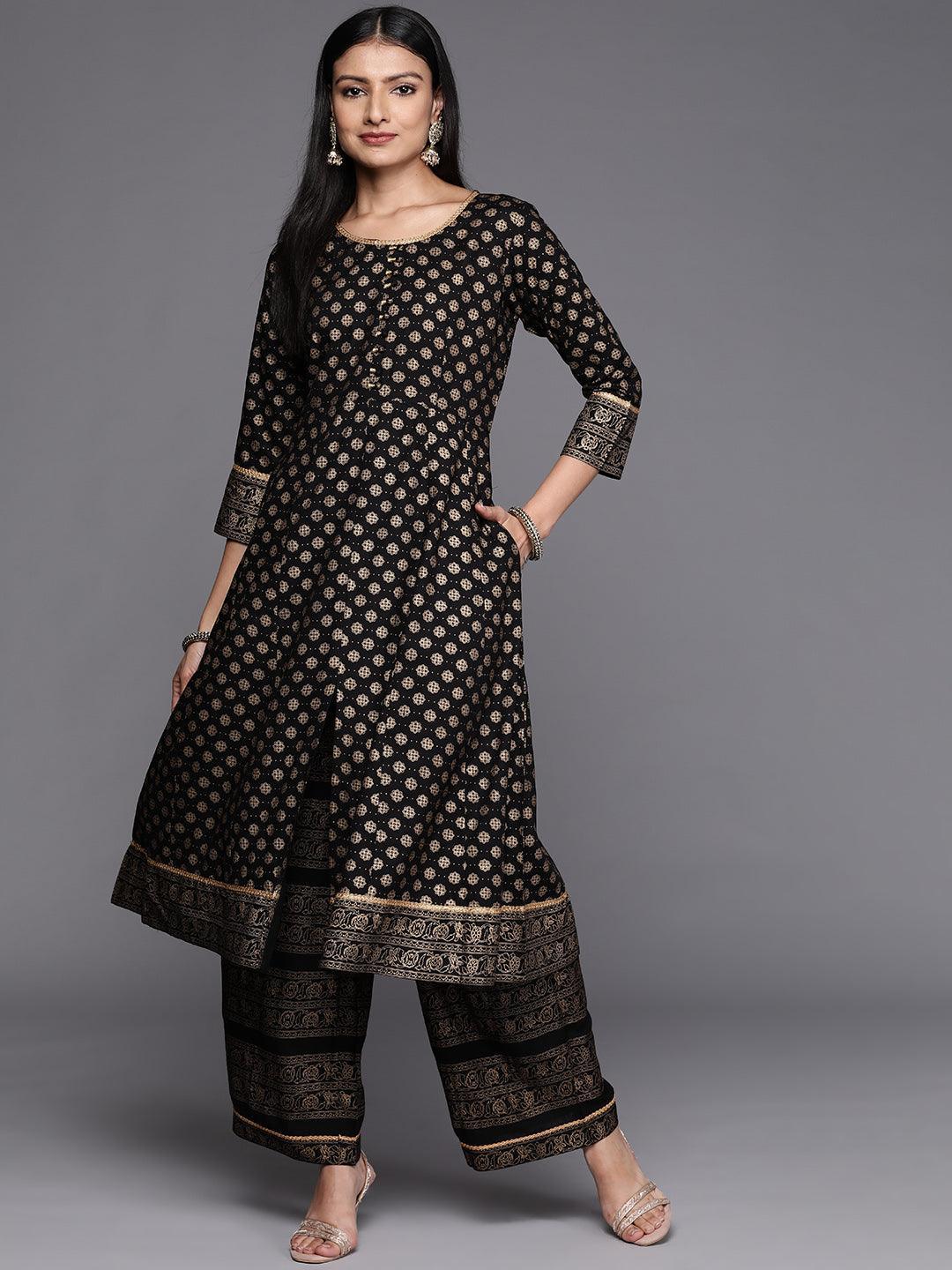 Black Printed Rayon A-Line Kurta