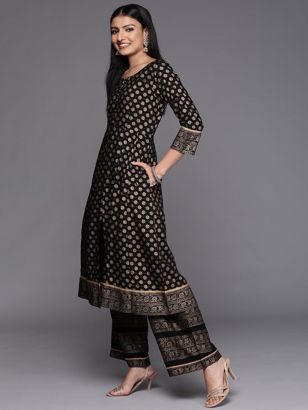 Black Printed Rayon A-Line Kurta