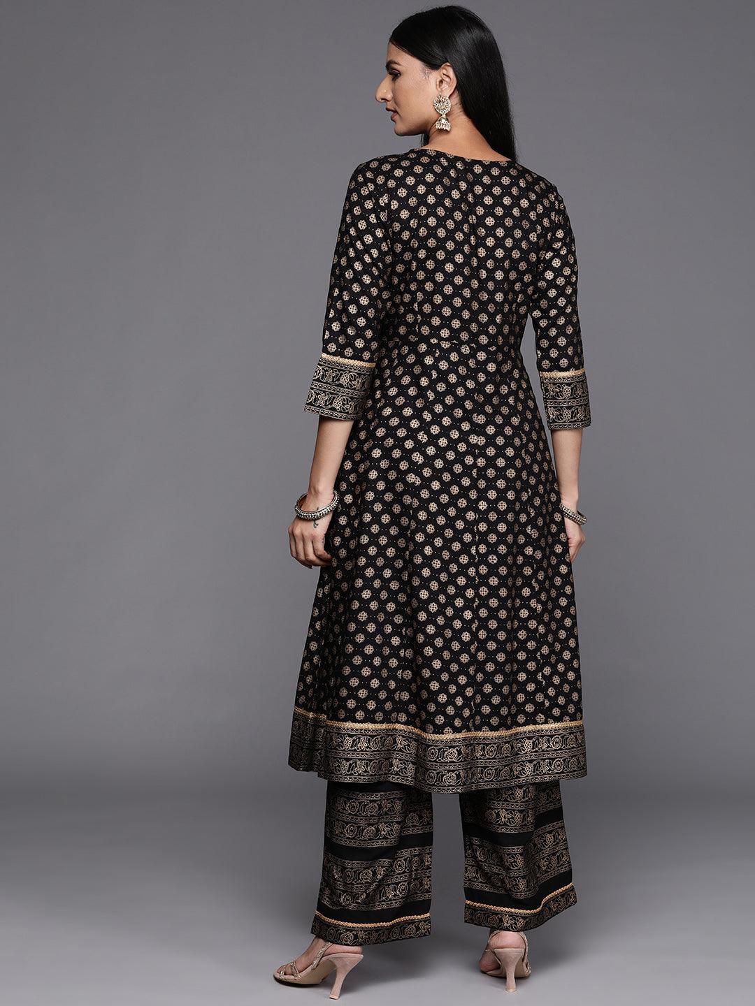 Black Printed Rayon A-Line Kurta