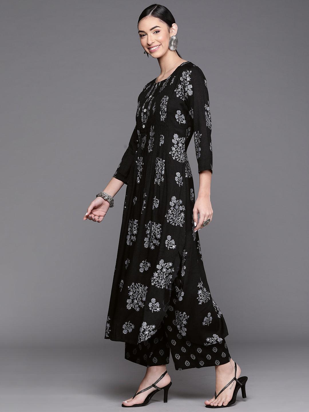 Black Printed Rayon Kurta - Libas