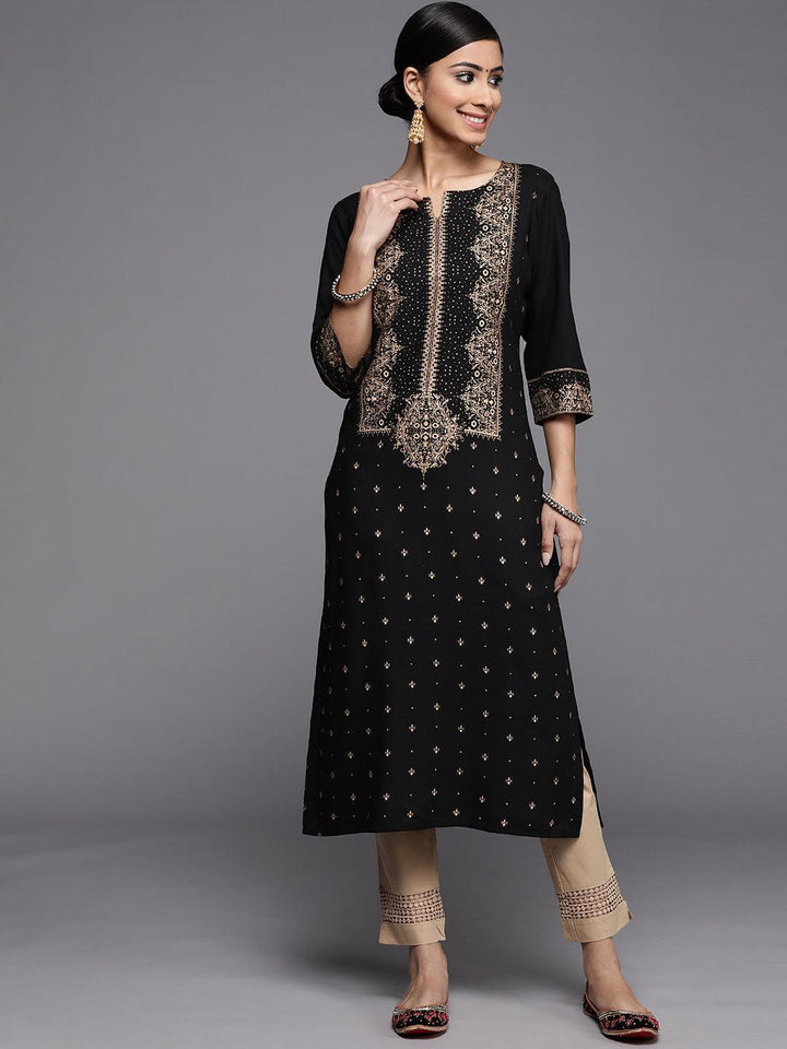 Black Printed Rayon Kurta - ShopLibas