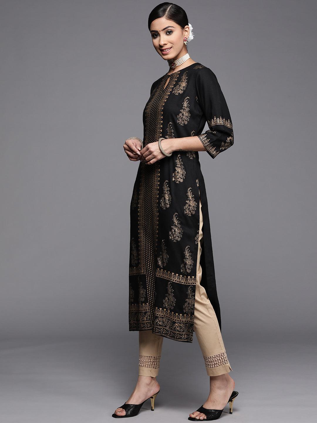 Black Printed Rayon Kurta