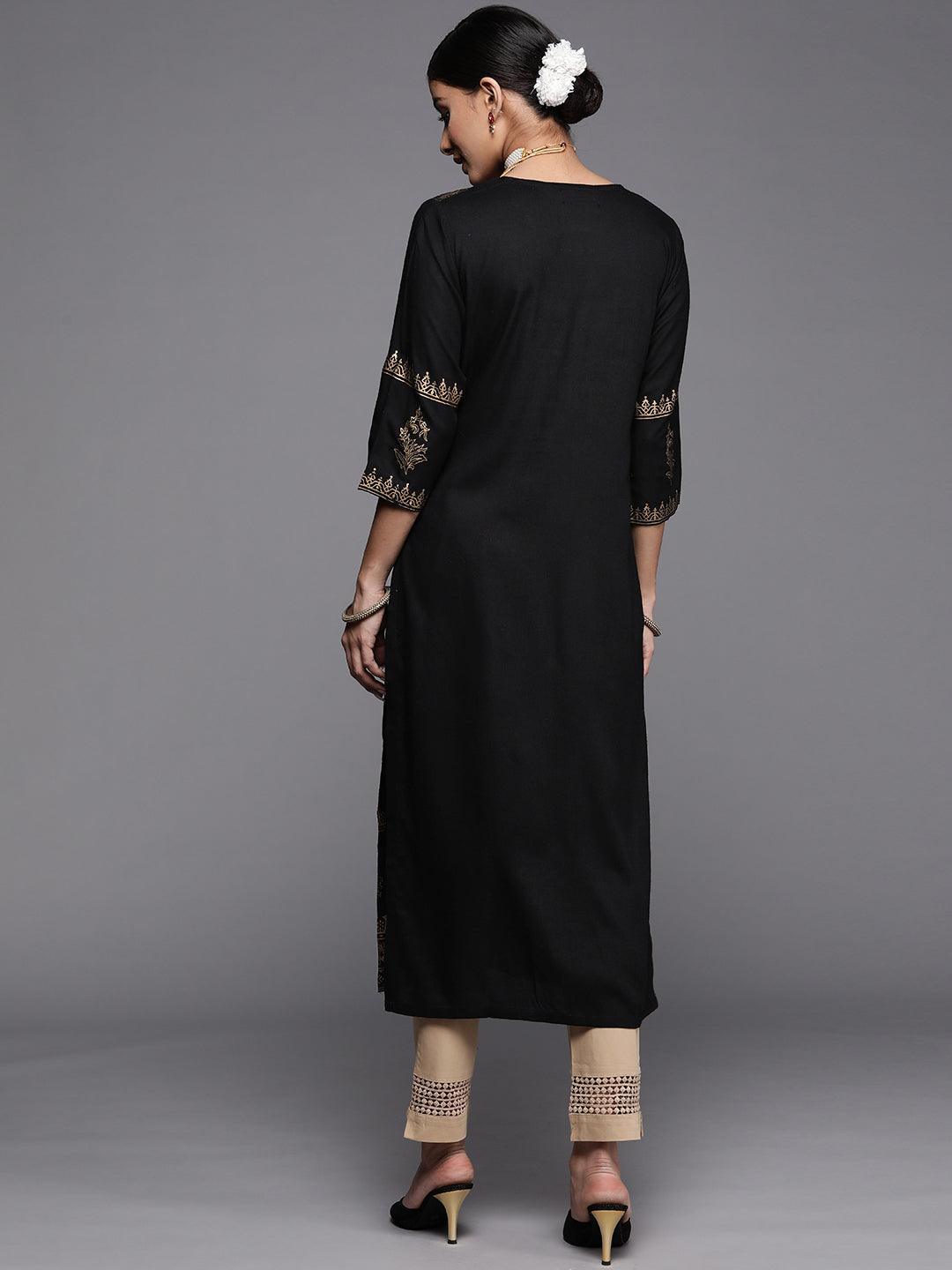 Black Printed Rayon Kurta