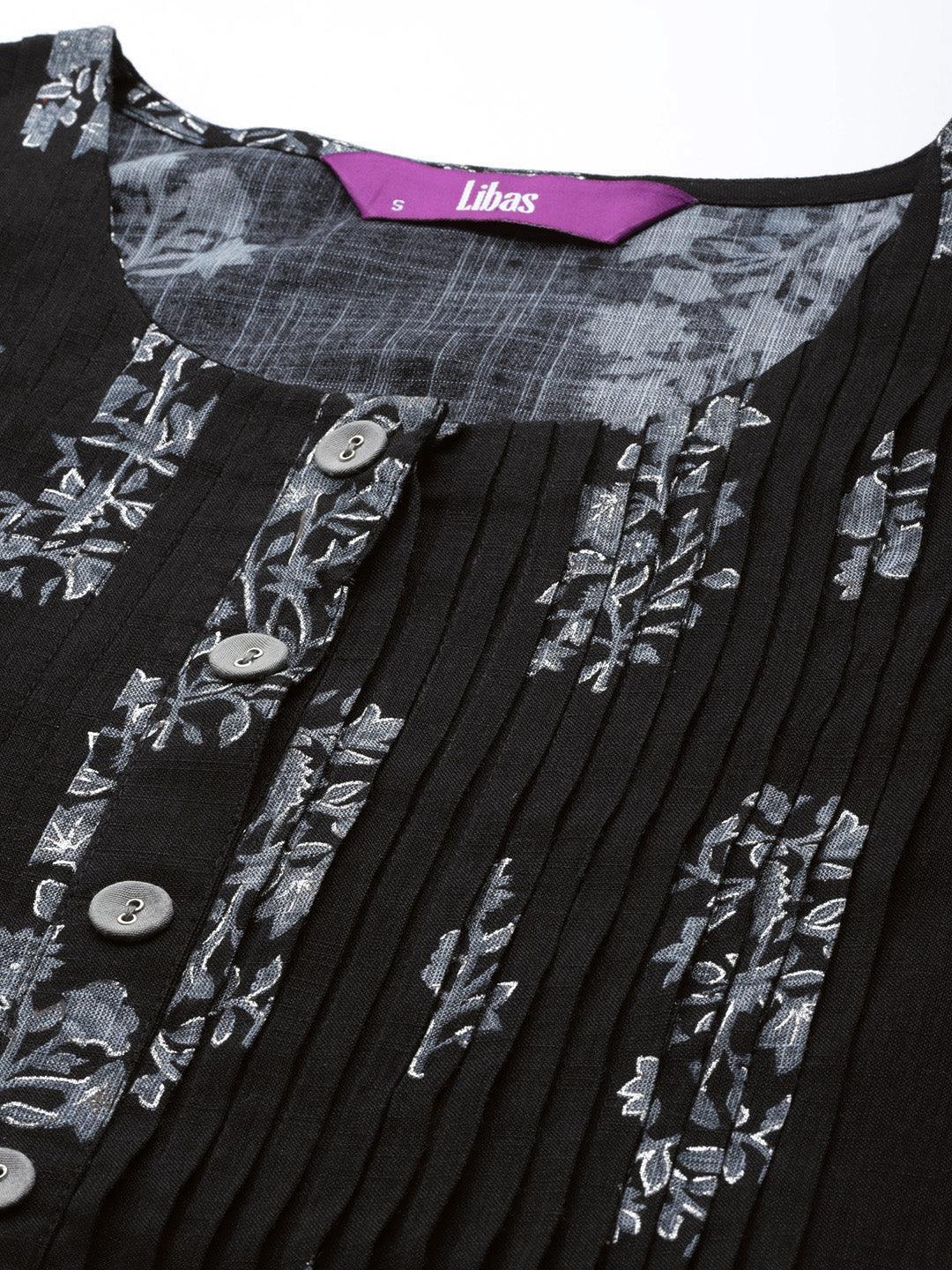 Black Printed Rayon Kurta