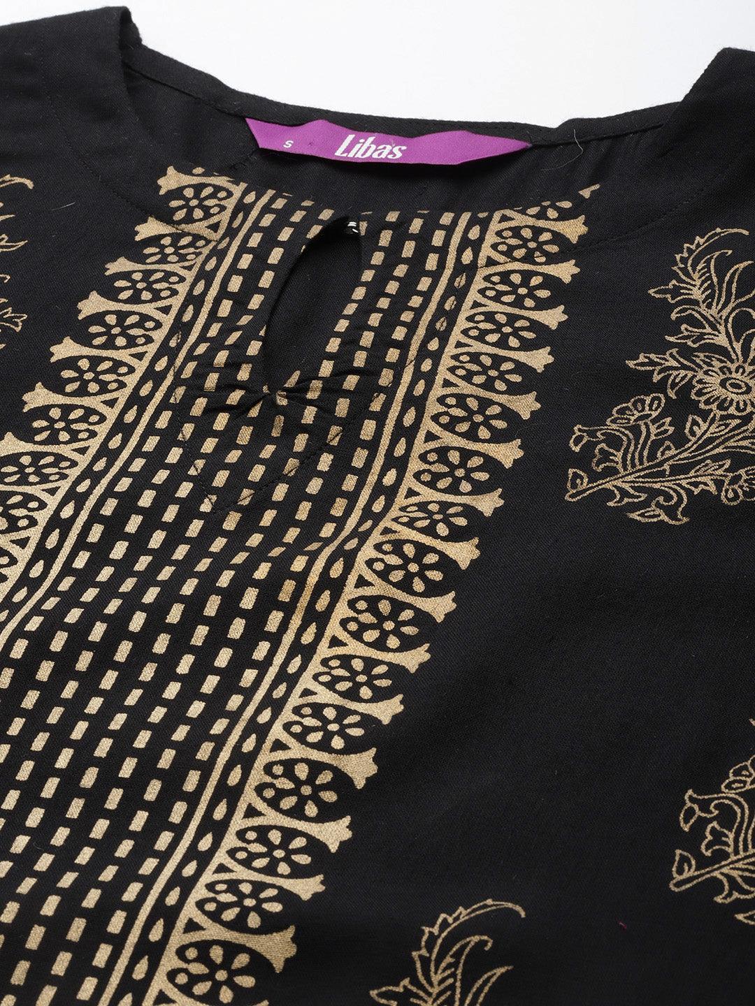 Black Printed Rayon Kurta