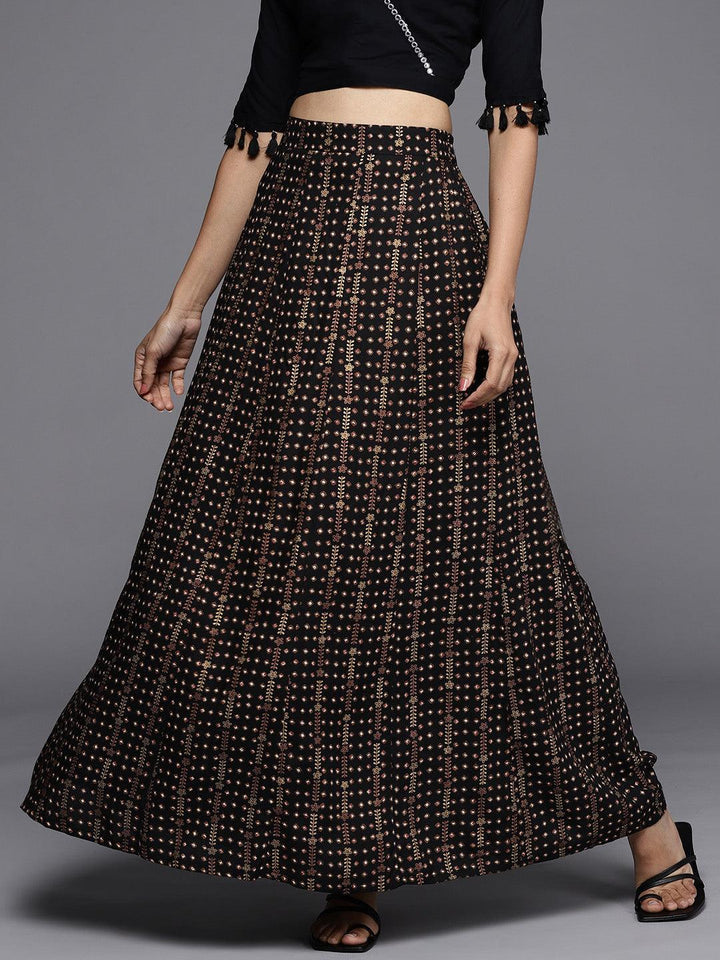 Black Printed Rayon Skirt - ShopLibas