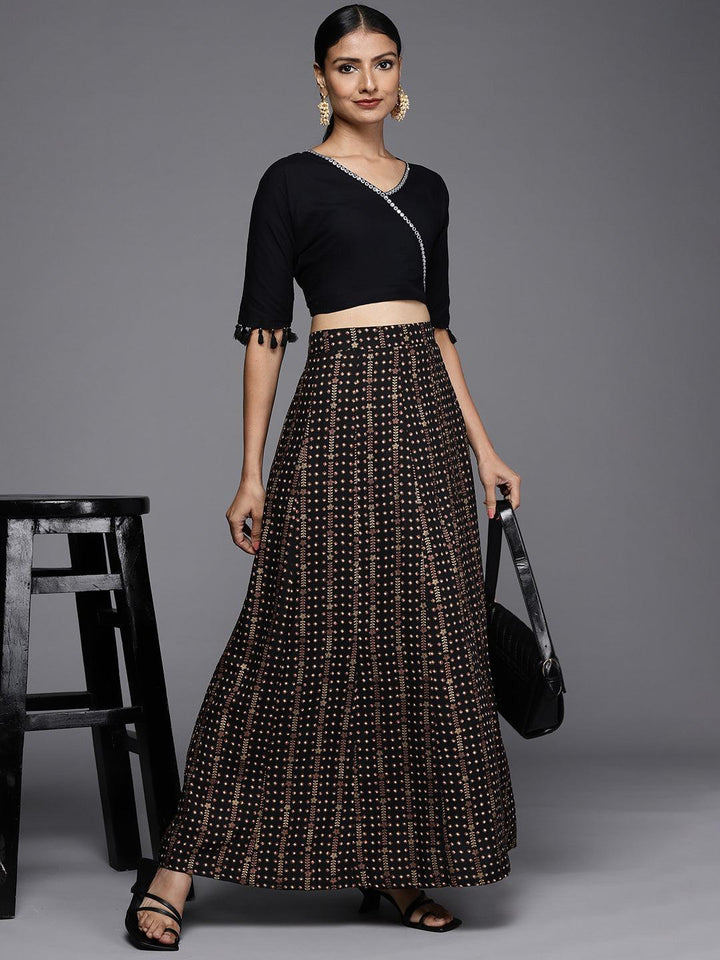 Black Printed Rayon Skirt - ShopLibas