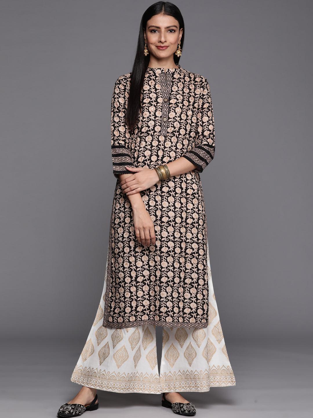 Black Printed Rayon Straight Kurta