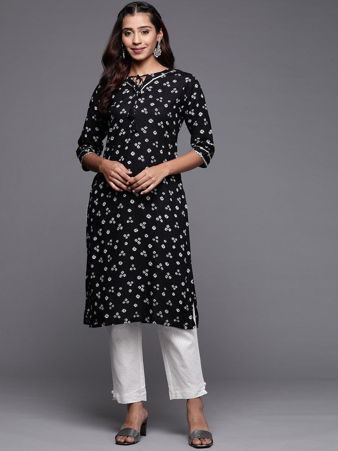 Black Printed Rayon Straight Kurta