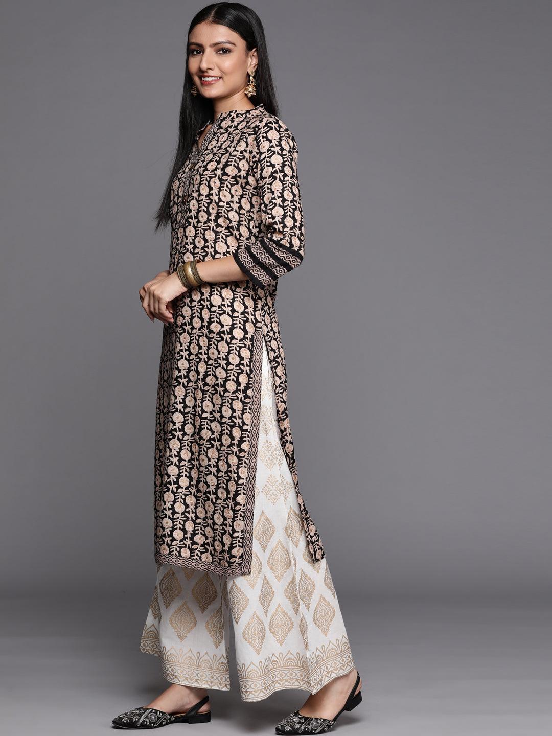 Black Printed Rayon Straight Kurta