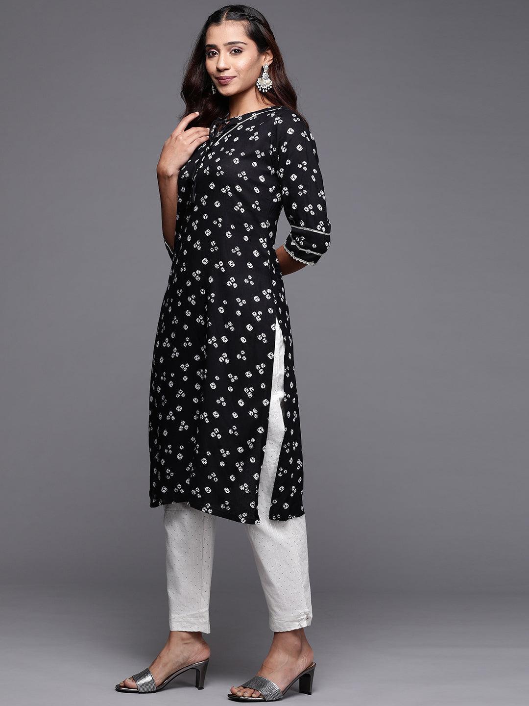 Black Printed Rayon Straight Kurta