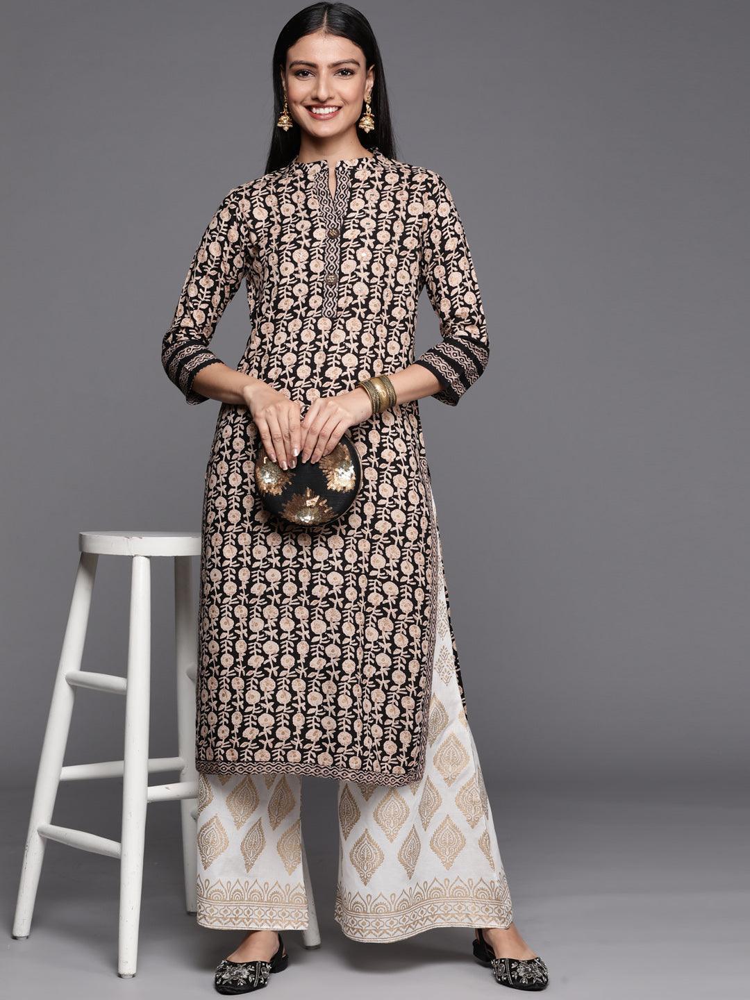 Black Printed Rayon Straight Kurta