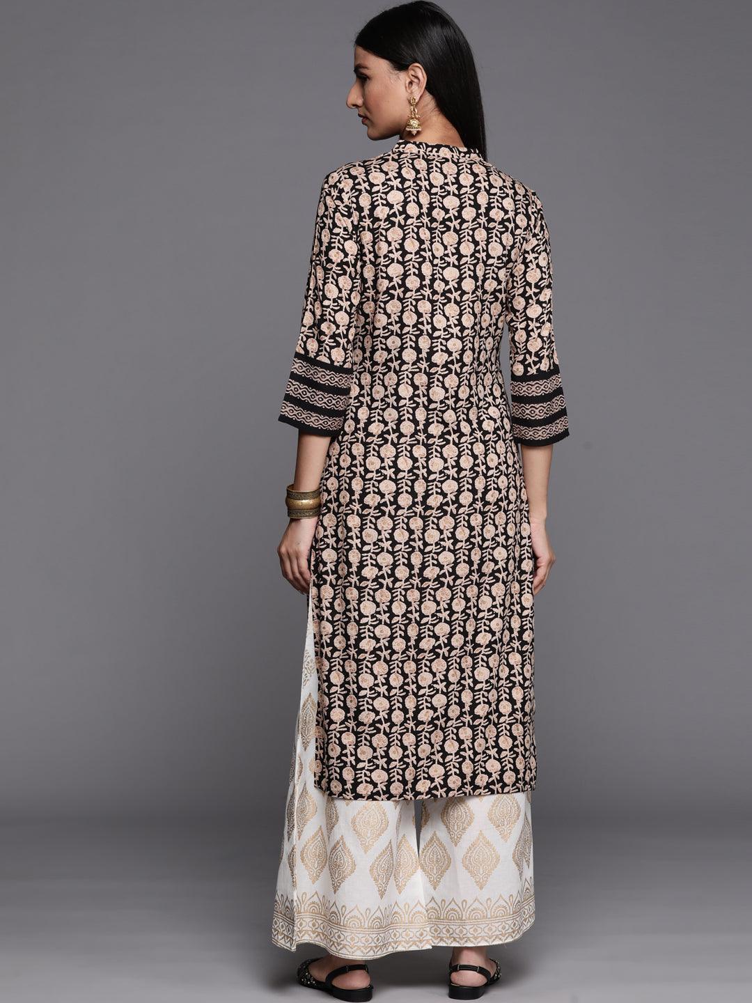 Black Printed Rayon Straight Kurta