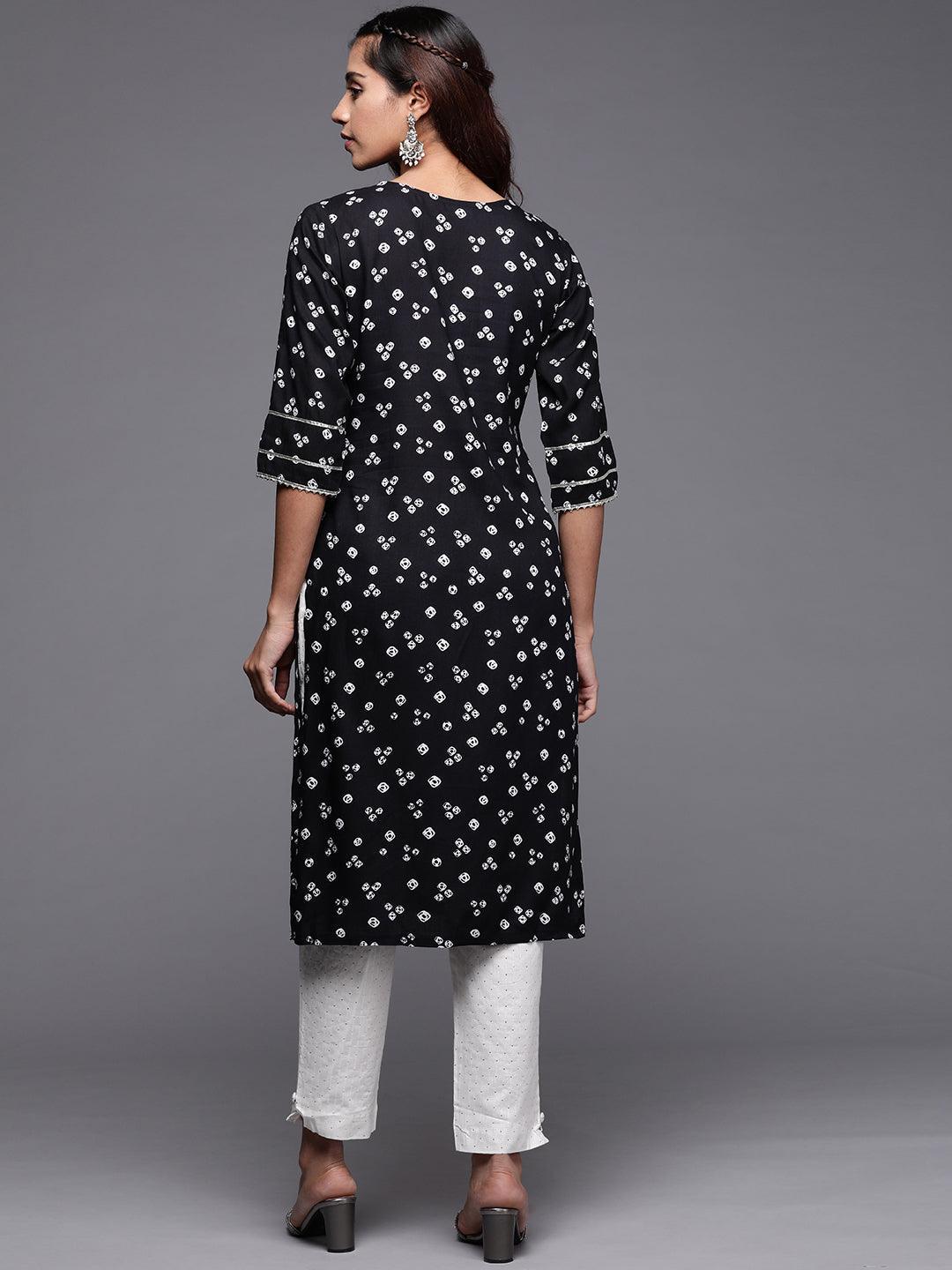 Black Printed Rayon Straight Kurta