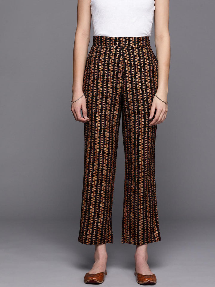 Black Printed Rayon Trousers - ShopLibas