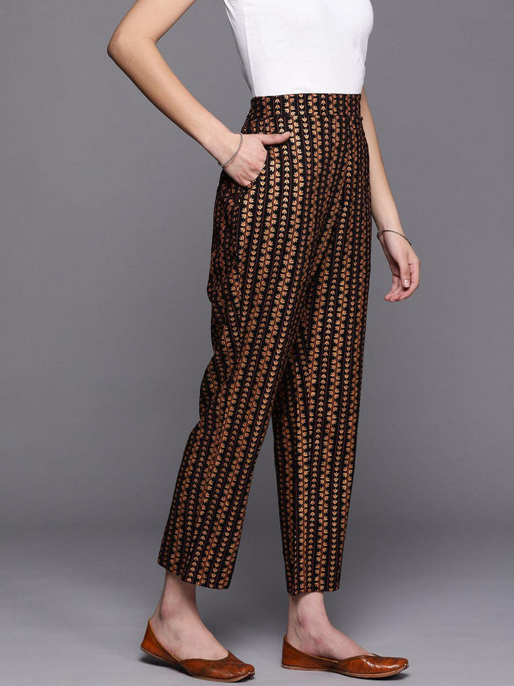 Black Printed Rayon Trousers - ShopLibas