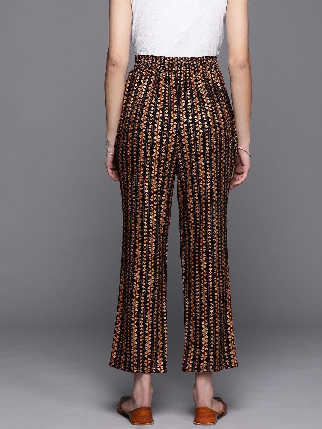 Black Printed Rayon Trousers - ShopLibas