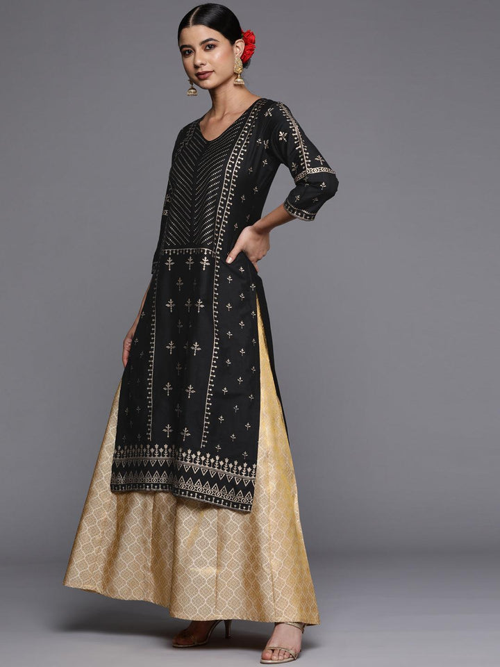 Black Printed Silk Straight Kurta - ShopLibas