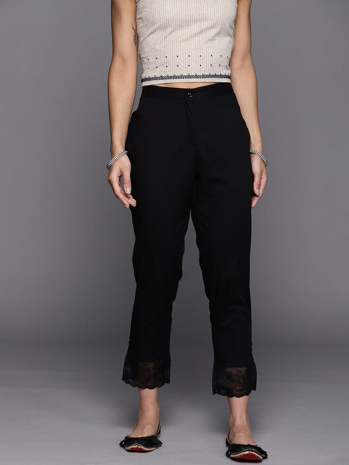 Black Solid Cotton Trousers - ShopLibas