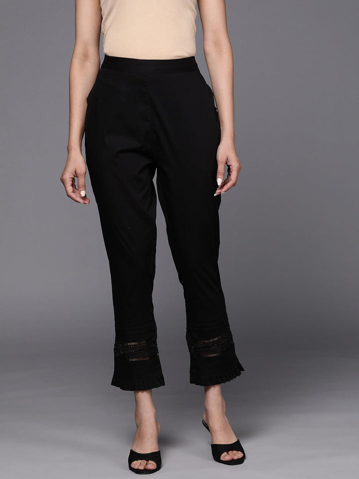 Black Solid Cotton Trousers - ShopLibas