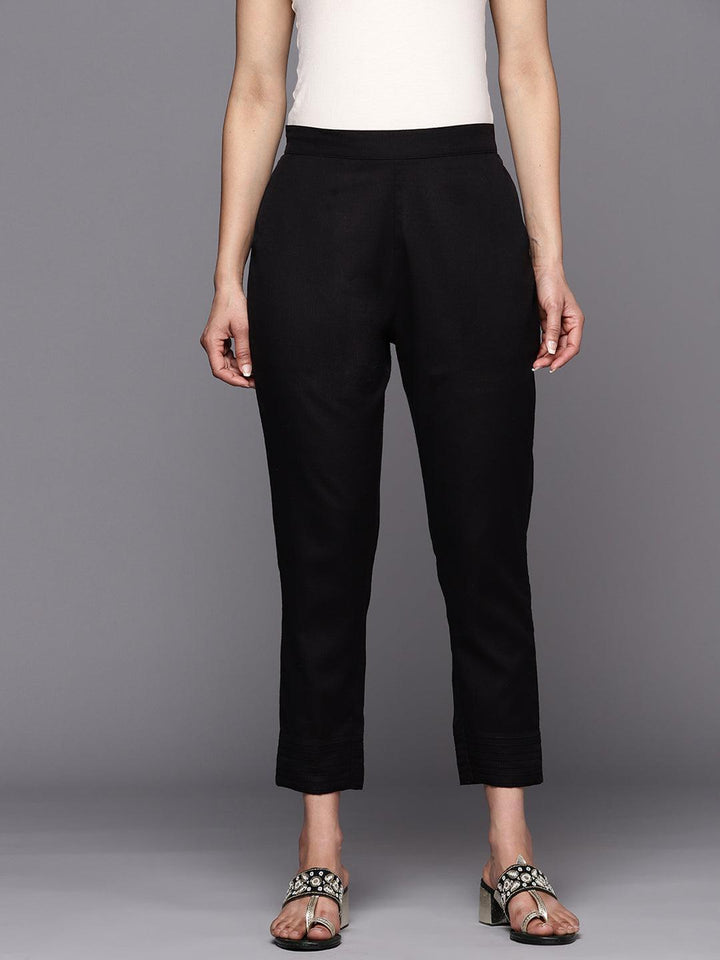 Black Solid Cotton Trousers - ShopLibas