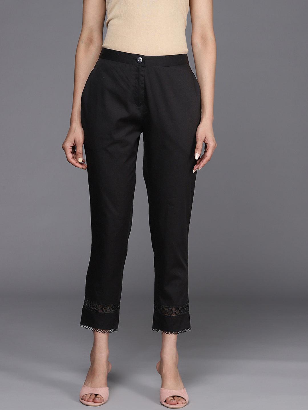 Black Solid Cotton Trousers - ShopLibas