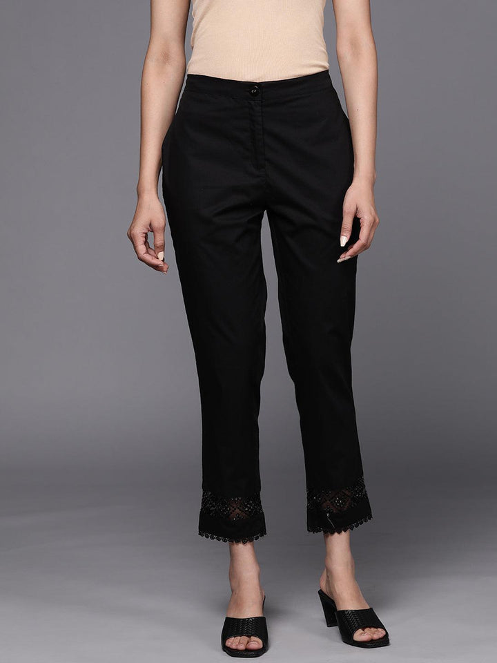 Black Solid Cotton Trousers - ShopLibas