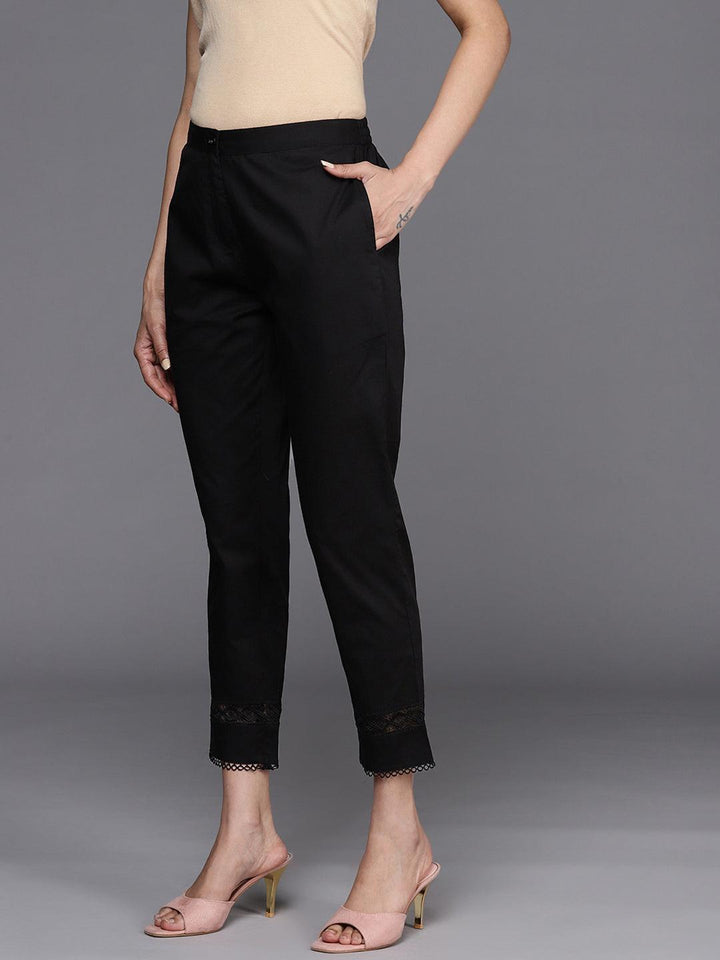 Black Solid Cotton Trousers - ShopLibas