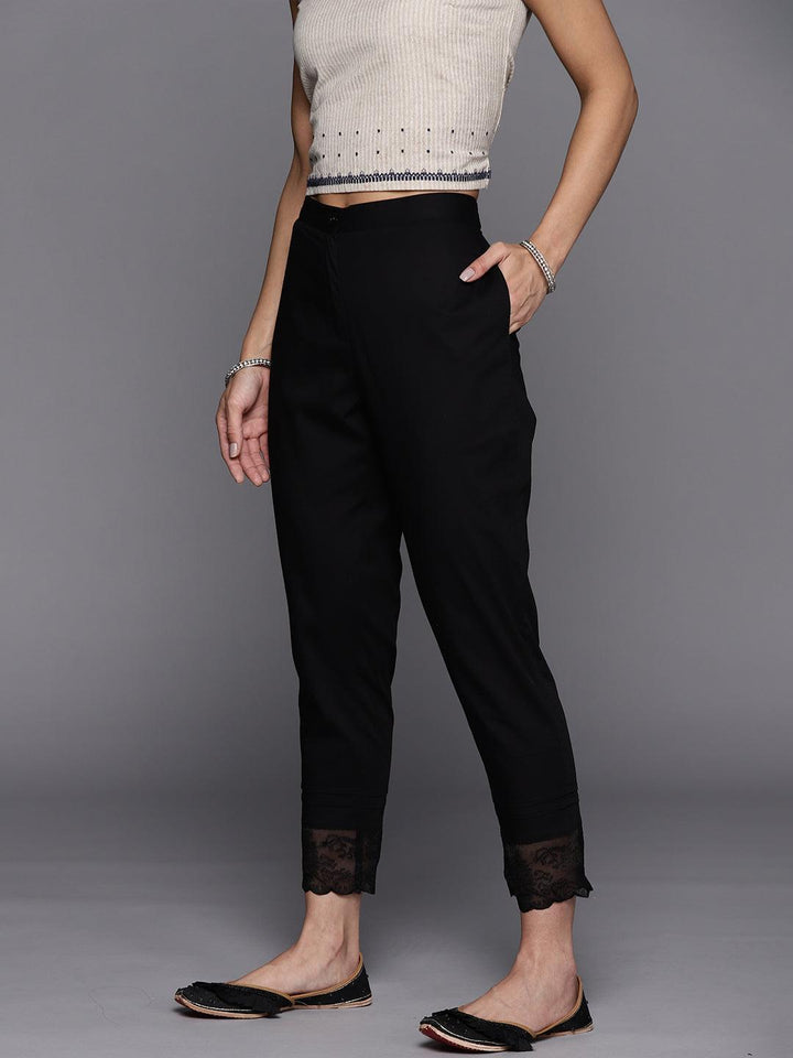 Black Solid Cotton Trousers - ShopLibas