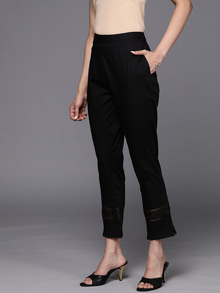 Black Solid Cotton Trousers - ShopLibas