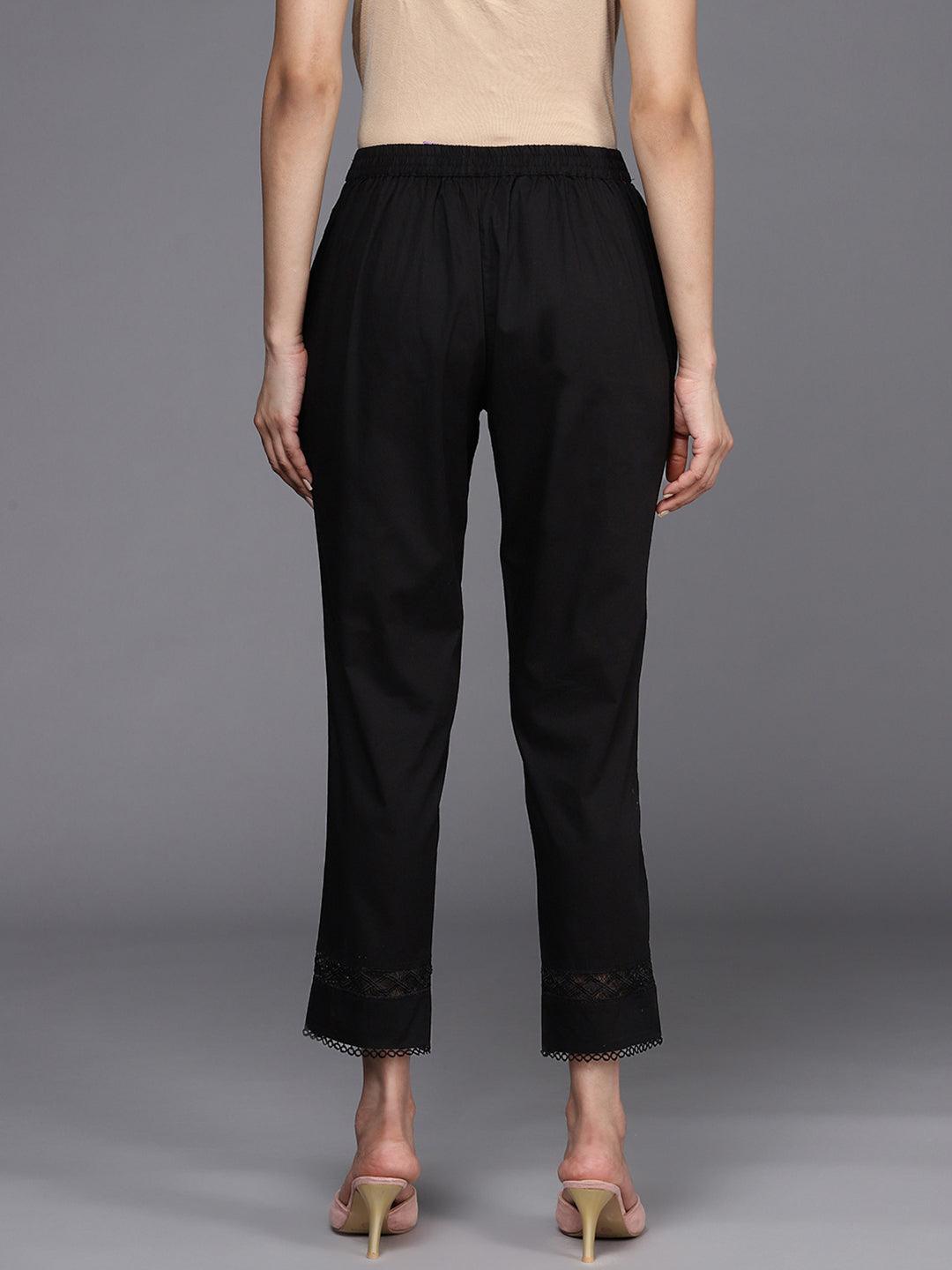 Black Solid Cotton Trousers - ShopLibas