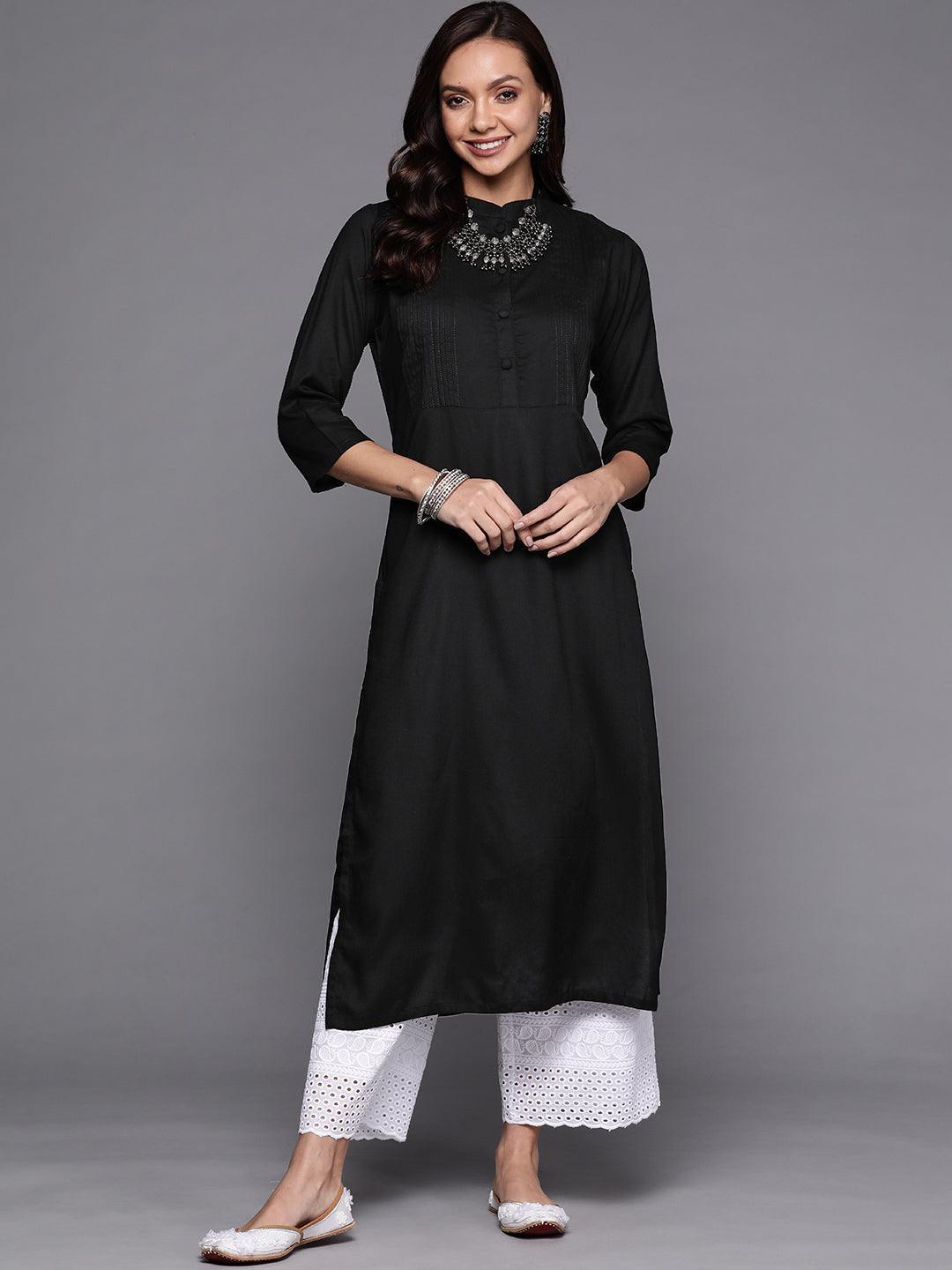 Black Solid Rayon Kurta