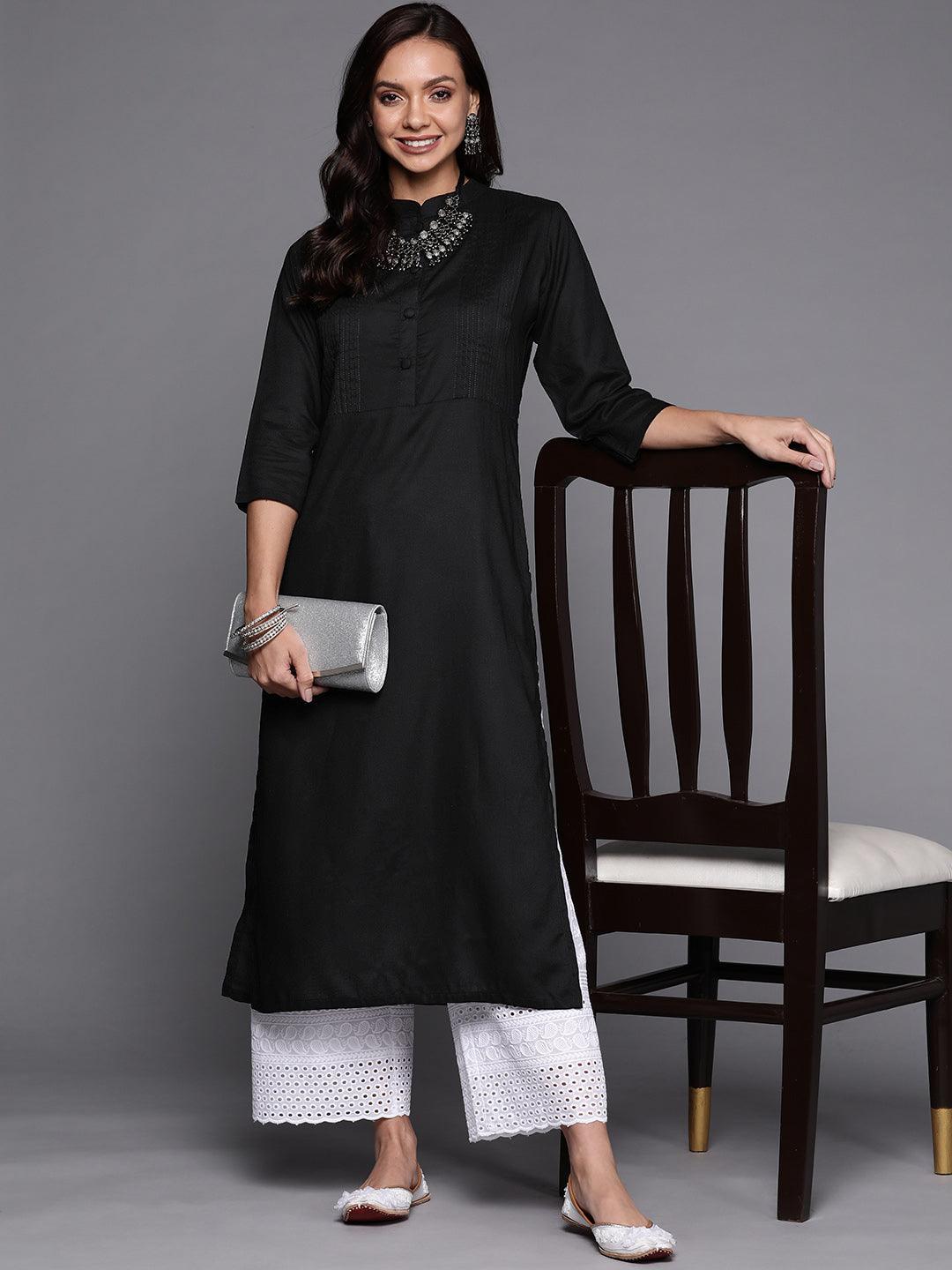 Black Solid Rayon Kurta