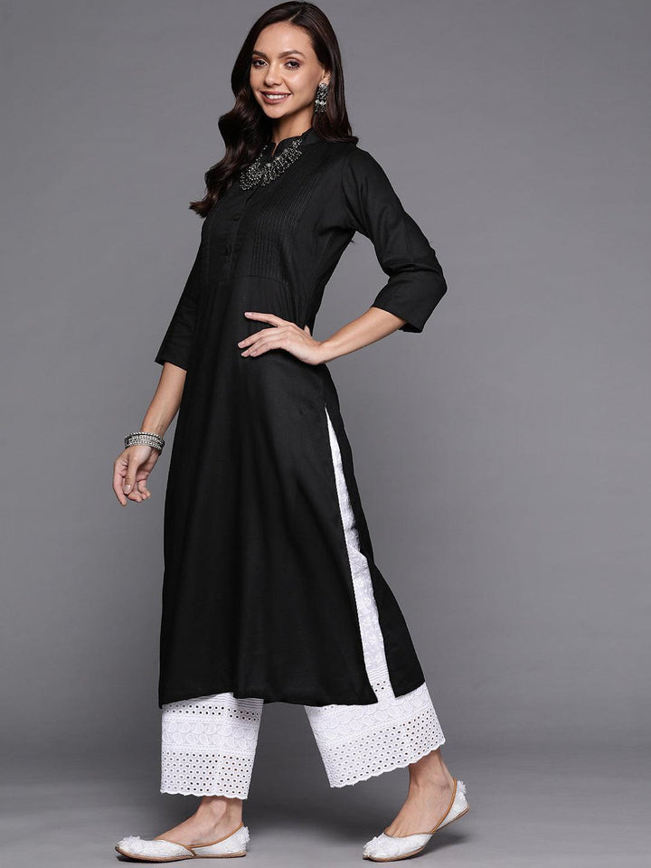 Black Solid Rayon Kurta - ShopLibas