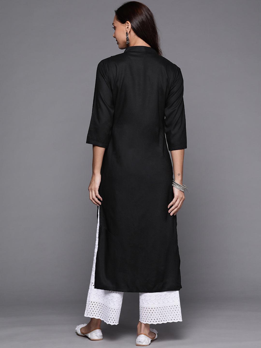 Black Solid Rayon Kurta