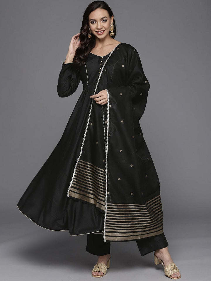 Black Solid Silk Blend Suit Set - ShopLibas