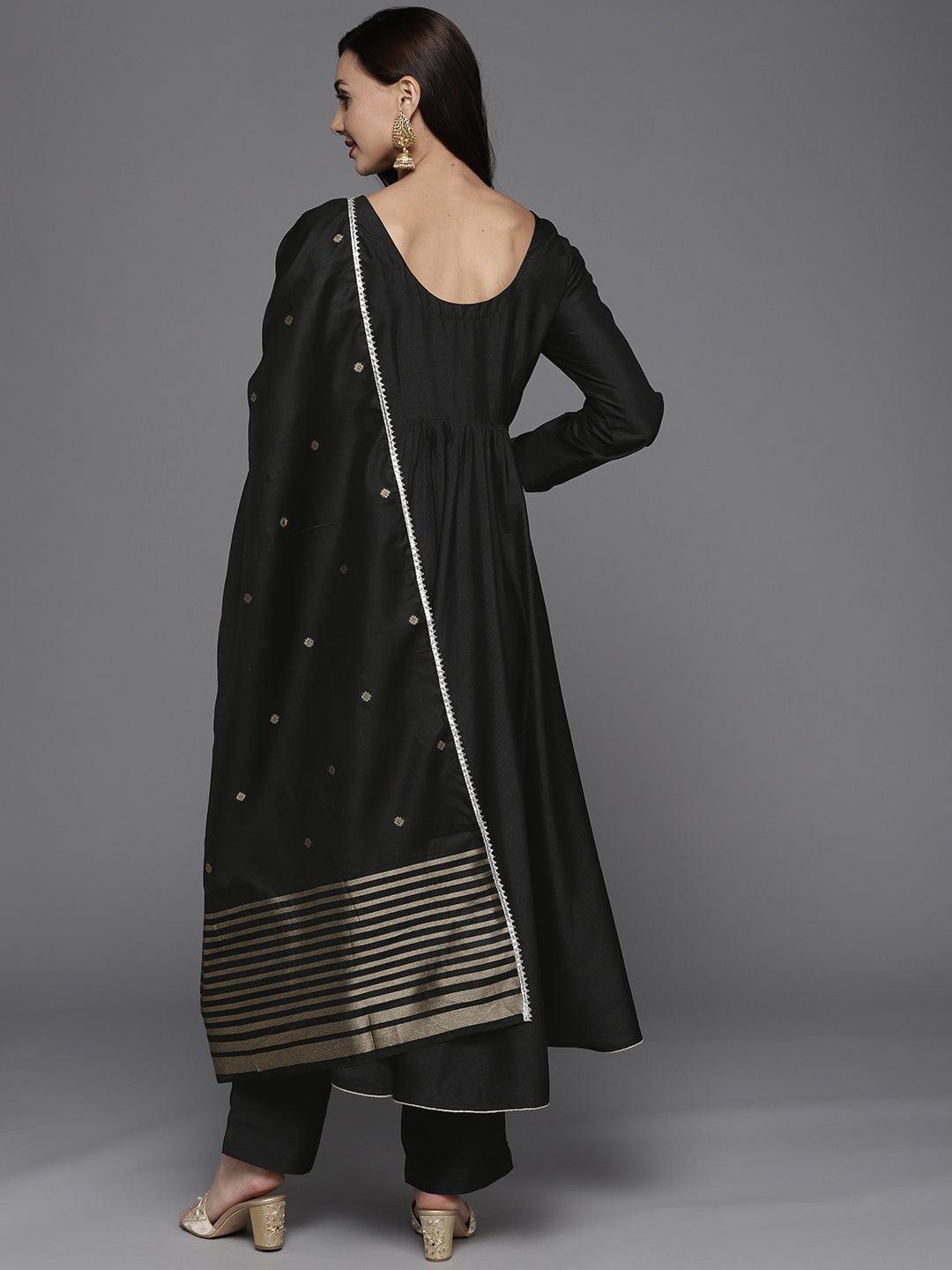 Black Solid Silk Blend Suit Set - ShopLibas