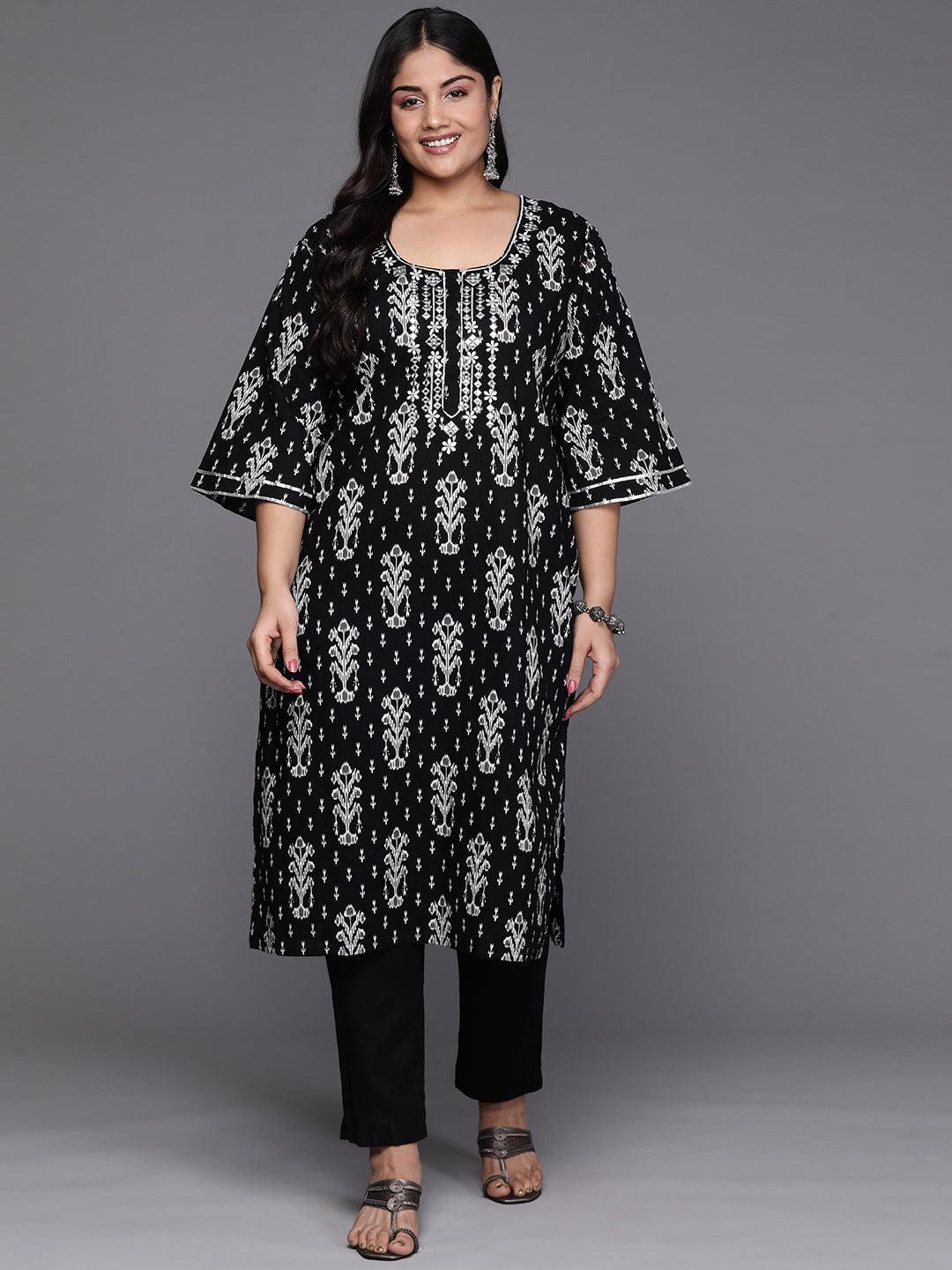 Black Yoke Design Cotton Straight Kurta