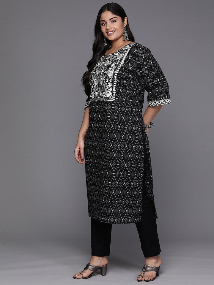 Black Yoke Design Cotton Straight Kurta - Libas