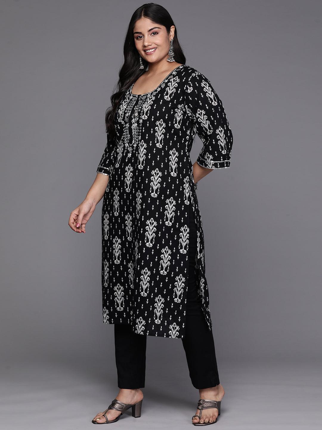 Black Yoke Design Cotton Straight Kurta