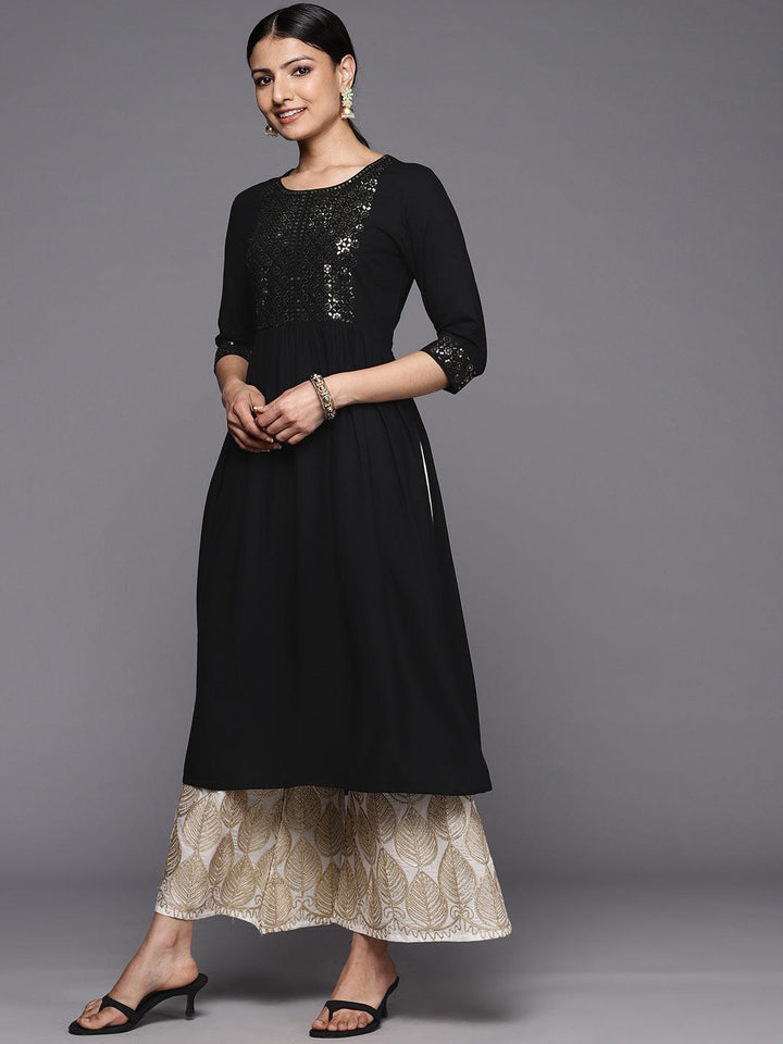 Black Yoke Design Rayon A-Line Kurta - Libas