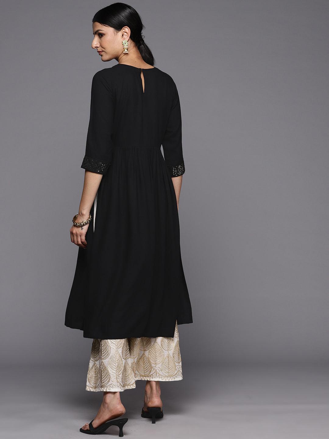 Black Yoke Design Rayon A-Line Kurta