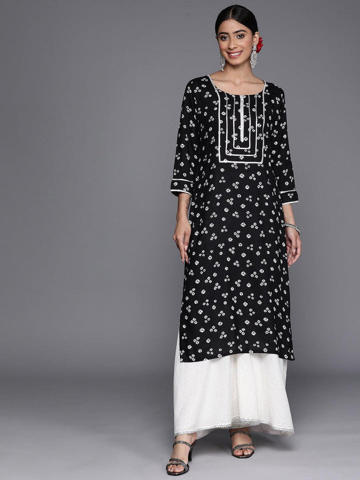 Black Yoke Design Rayon Straight Kurta - Libas