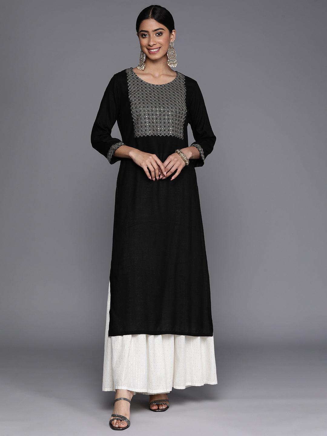 Black Yoke Design Rayon Straight Kurta