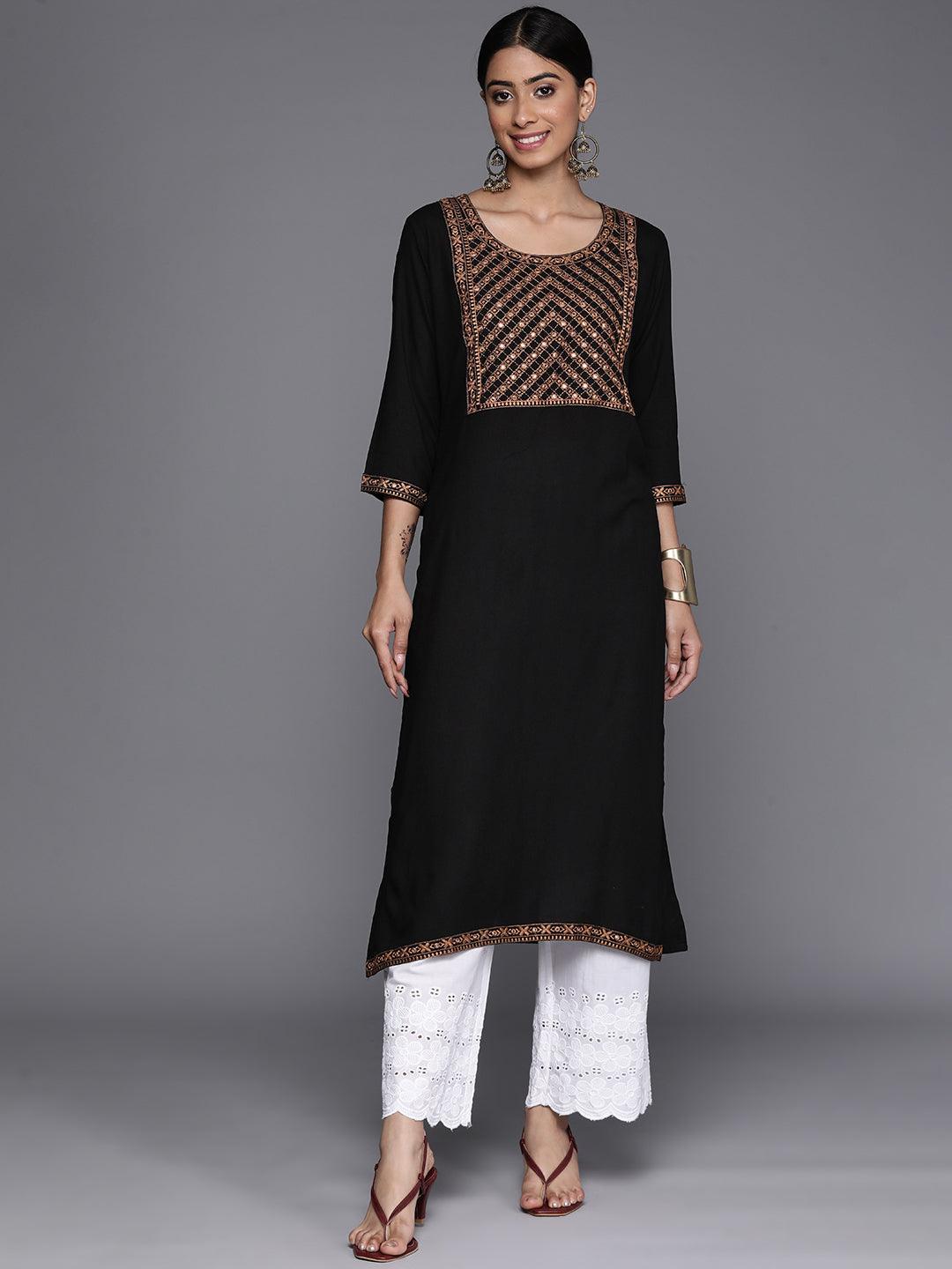 Black Yoke Design Rayon Straight Kurta