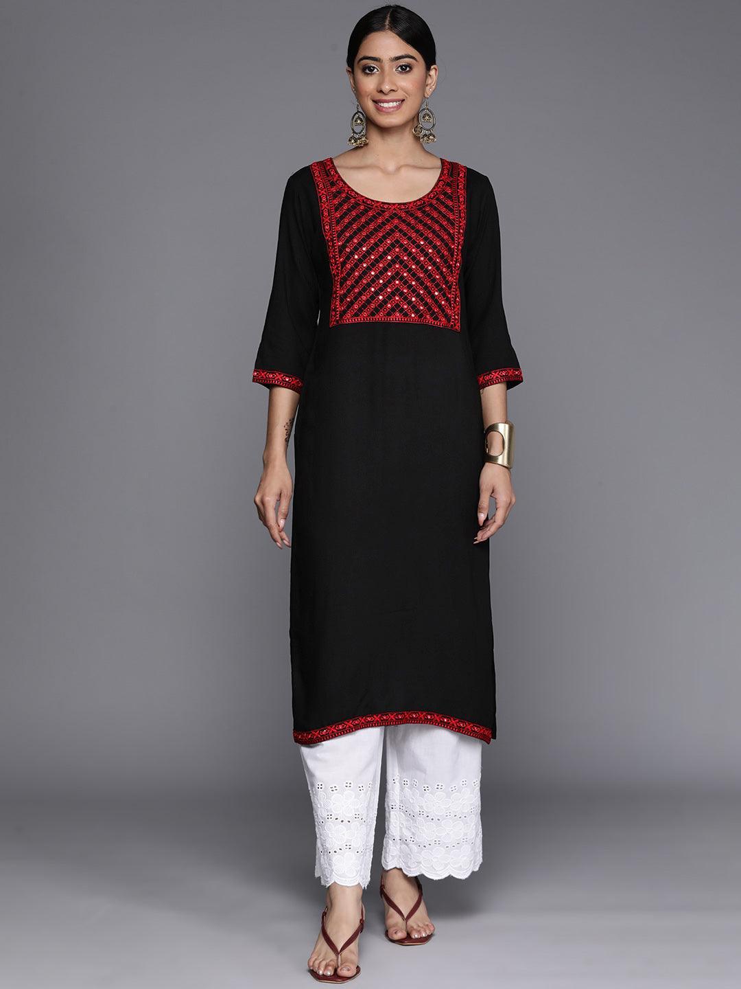 Black Yoke Design Rayon Straight Kurta