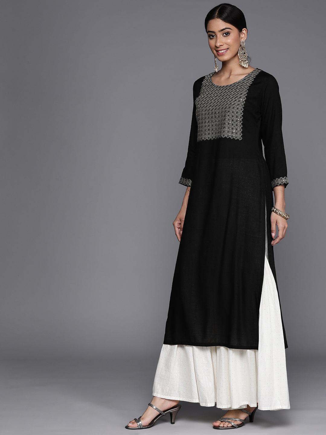 Black Yoke Design Rayon Straight Kurta