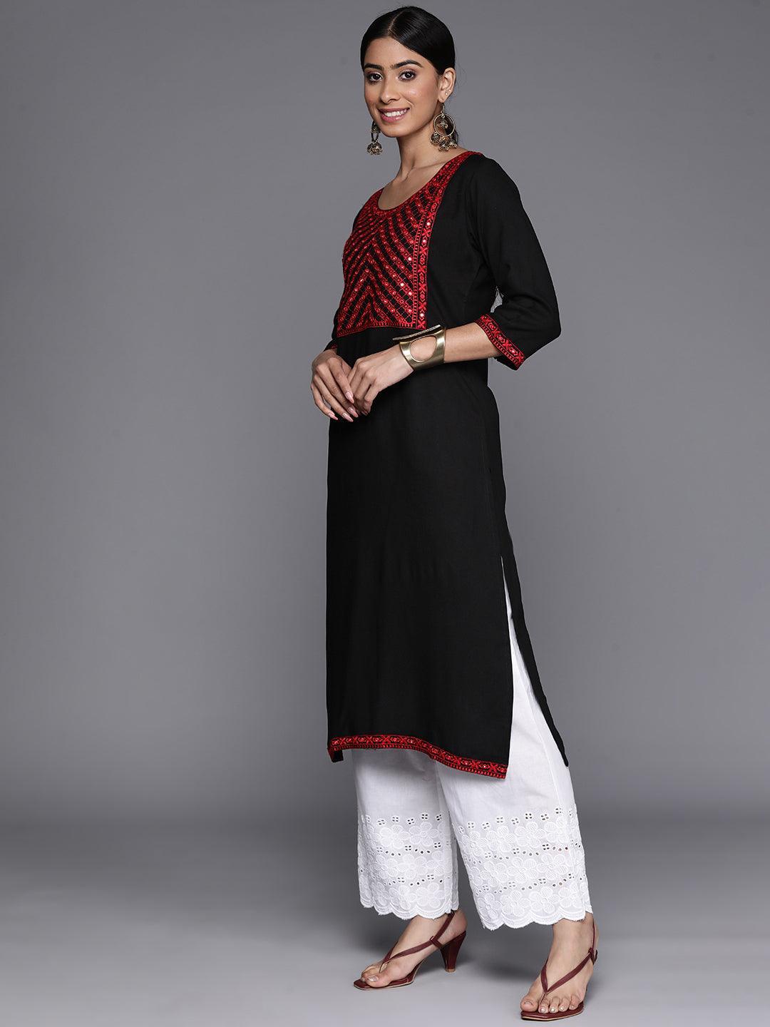 Black Yoke Design Rayon Straight Kurta