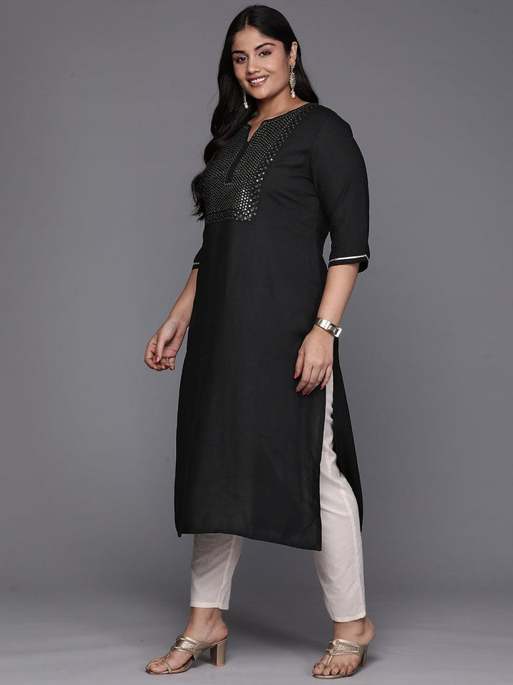 Black Yoke Design Rayon Straight Kurta - Libas