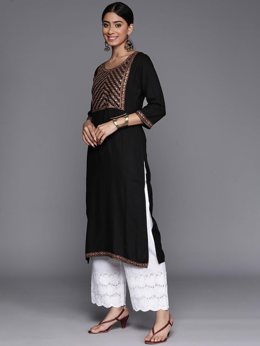 Black Yoke Design Rayon Straight Kurta